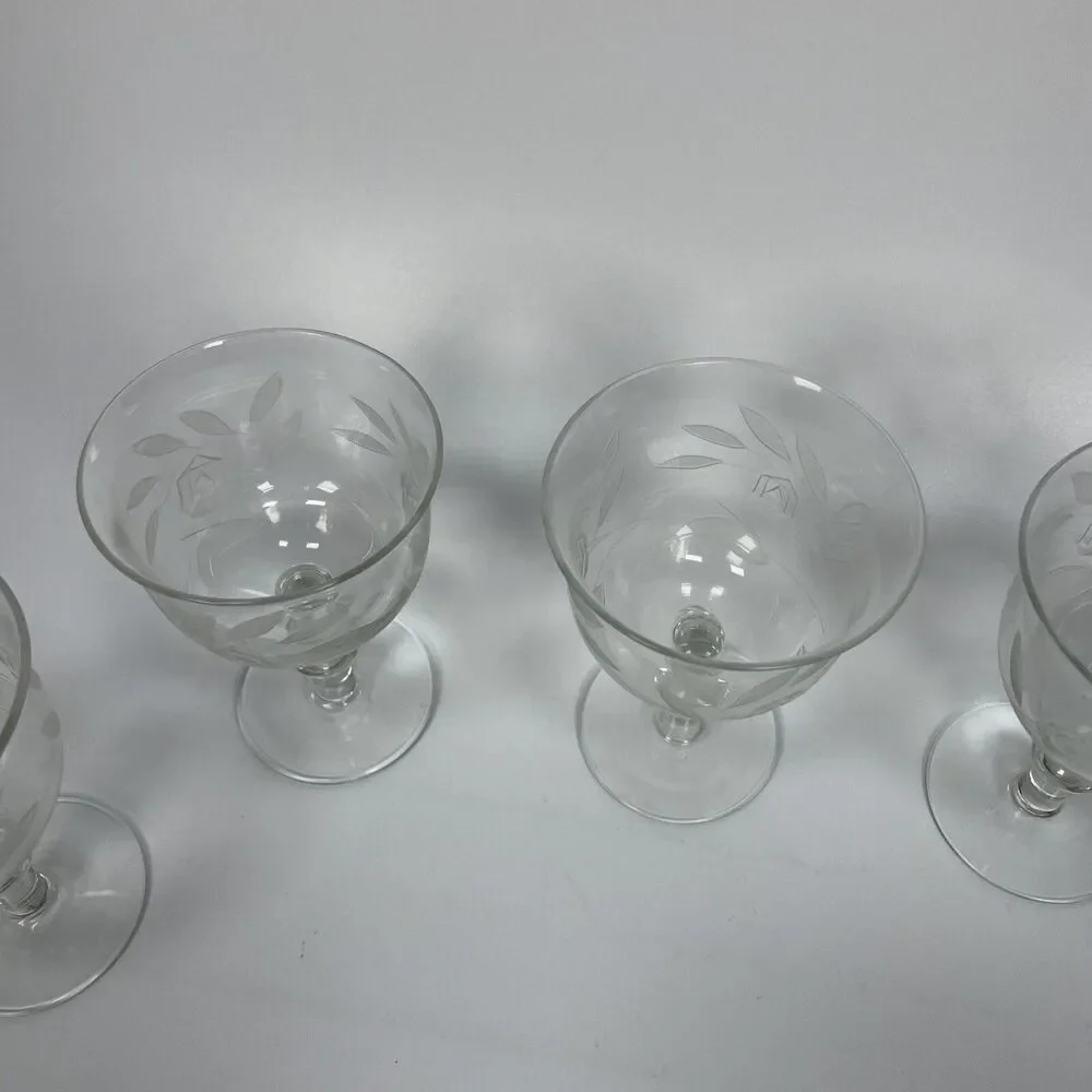 Vintage Crystal Etched Rose Flower Dessert Sherbet Cups Glasses Set of 5 1940’s